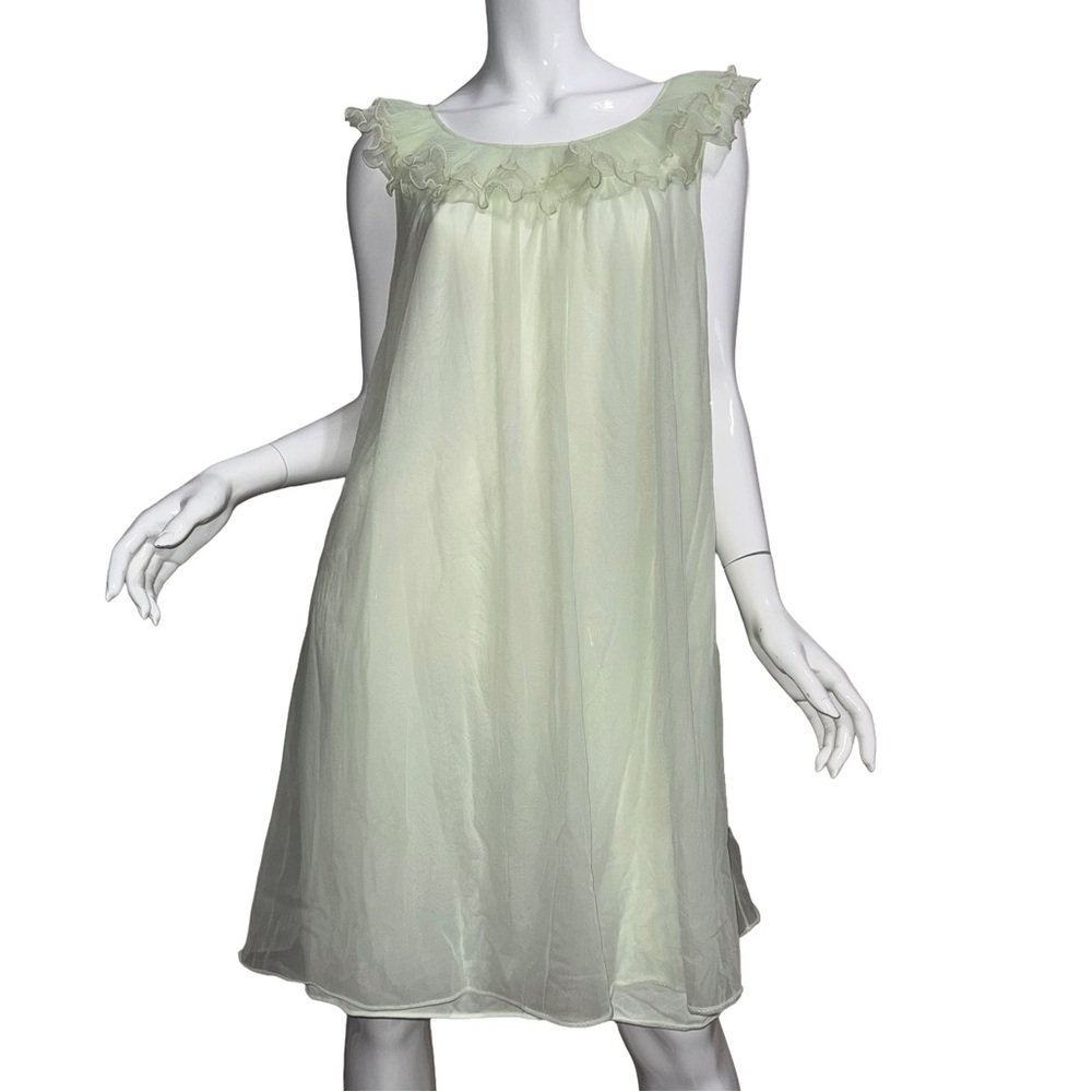 💙💖 Vintage 60s Val Mode Dainty Ruffle Collar Pastel Green Babydoll Nightgown